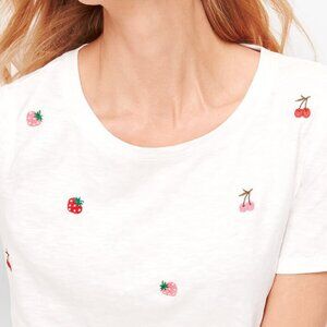 Talbots Short Sleeve Summer Top Cherry Strawberry Beaded Cotton Shirt XLP